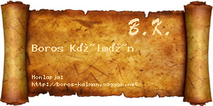 Boros Kálmán névjegykártya